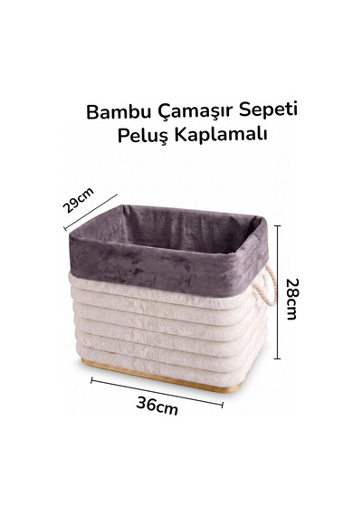 Katlanır Bambu Kirli Çamaşır Sepeti Peluş Kaplamalı Beyaz