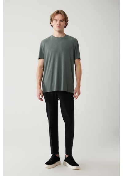 Avva Erkek Haki Soft Touch Bisiklet Yaka Regular Fit T-shirt B001031 Haki