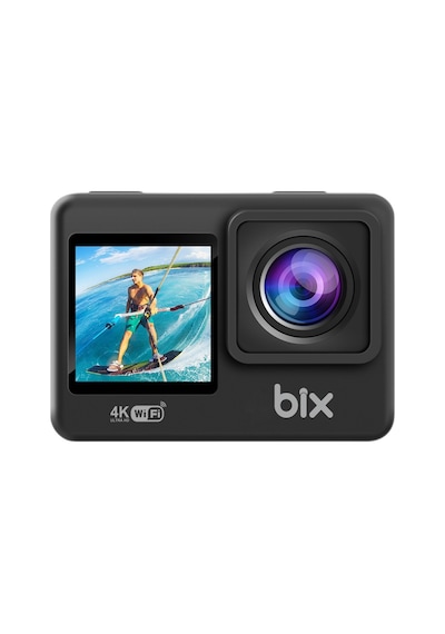 Bix Pulse 1 Wi-fi 4k 30fps Ultra Hd Aksiyon Kamerası Çift Ekranlı 30 Metre Su Geçirmez Kılıflı Vlog Bisiklet Motosiklet Kask Kamerası Siyah