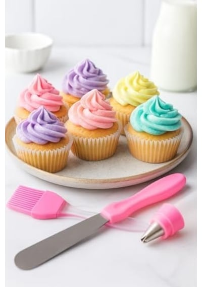 Çok Amaçlı Pasta Süsleme Seti 9 Parça 5 Duy Krema Torbası Adaptörü Spatula Silikon Fırça İle Kek Cupcake Kurabiye Dekorasyon Malzemeleri Profesyonel Pastacılık Seti Açık Bej