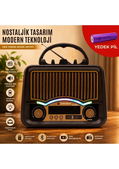 Gold Silver Gs-1360 Nostaljik Tasarım Bluetooth Radyo Yedek Pili