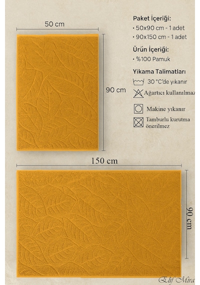 Banyo & Yüz Havlusu Seti Dokulu %100 Pamuk 90x150 + 50x90 Cm Foliva Hardal