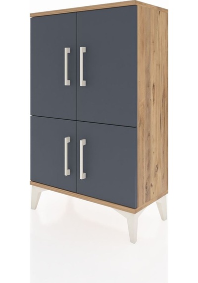 Arges Komodin 2 Raflı 4 Kapaklı 60x30x96 Çam-antrasit Atlas Çam