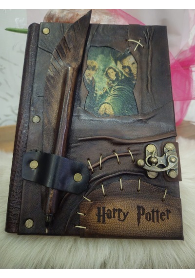 Hakiki Deri Özel Tasarım Kalemli Harry Potter Kahve