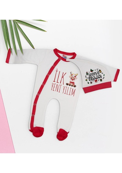 Bk Kids Bk Gift Kişiye Özel Yılbaşı Temalı Tulum Zıbın Ve Kukuletalı Şapk Çok Renkli