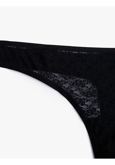 Koton Rahat Kalıp Dantelli String Külot Siyah 7wlk30061mk