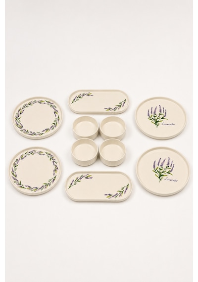 Lavanta 10 Parça 4 Kişilik Handmade Stackable Seramik Tabak Seti Premium Sunum & Kahvaltı Takımı Beyaz