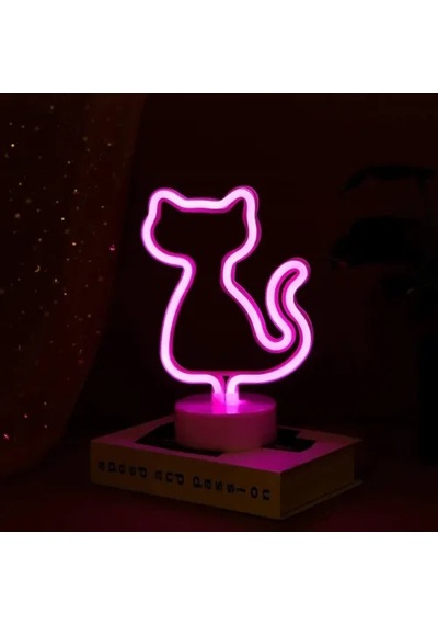Neon Kedi Masa Gece Lambası Pembe Işık
