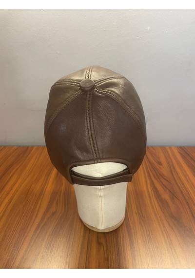 %100 Deri Unisex Standart Kalıp Cap Şapka Kahverengi