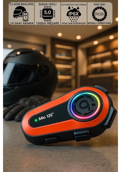 Mioji Mio 120 2x RGB 1000 MAh IPX6 Kask Intercom Motosiklet Bluetooth Kulaklık