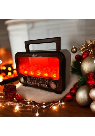 Fp-2393 Şömine Efektli Retro Bluetooth-usb-sd-fm Şarjlı/ Ledli Nostaljik Radyo Hoparlör