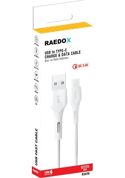 Raedox Usb To Type-c 18w 3.4a Hızlı Şarj Kablosu