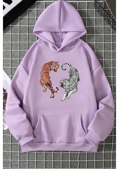 Uyguntarz Unisex Tiger Baskılı Sweatshirt Lila