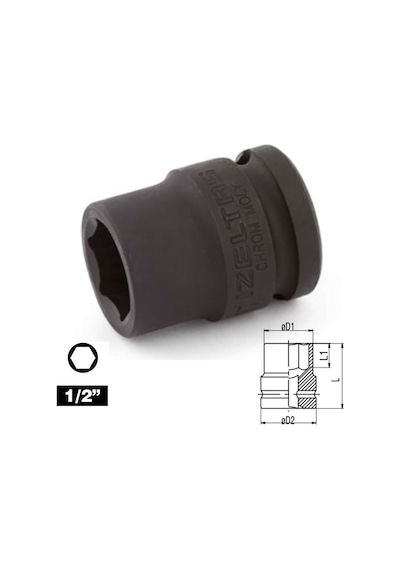 İzeltaş 1/2" 17mm Altı Köşe Havalı Lokma Anahtar (mm) Kısa-11130