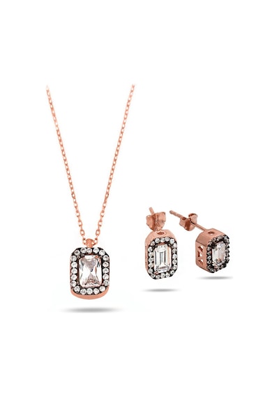 Brezza Lusso Jewelry Gümüş Elmas Montür Set Kadın Gümüş Kolye Küpe Set 42 CM