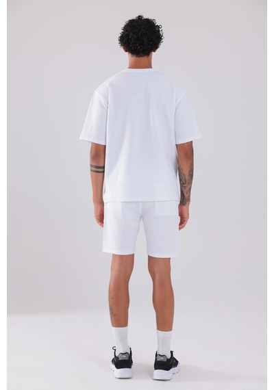 Rowinger Waffle Dokulu Oversize T-shirt Ve Şort Erkek Takım Whıte