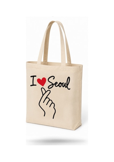 Lunora Collection I Love Seoul Baskılı Körüklü Kanvas Bez Çanta Açık Ten