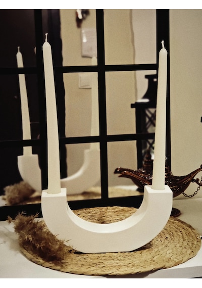 Dekoratif U Şeklinde Şamdan Mumluk 10cmx21cm Mumlar Dahil Değildir Beyaz