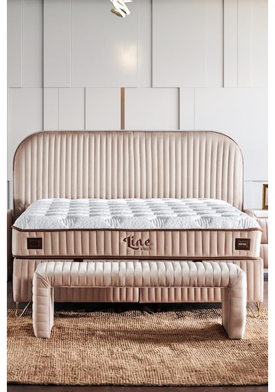 Line Visco Lüks Baza Ve Başlık Seti 150x200 Cm Çift Kişilik Baza Ve Başlık Takımı Krem Babyface