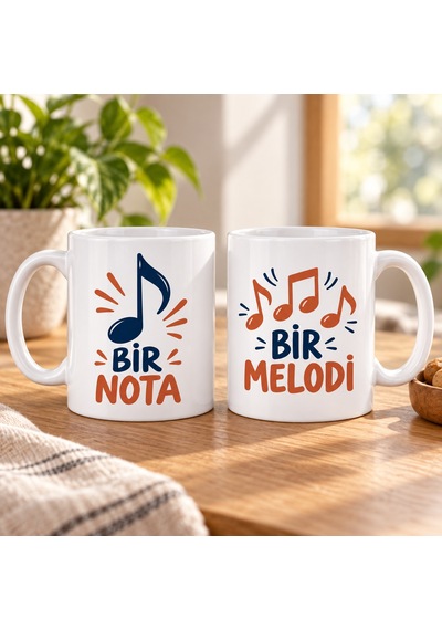 Bezos Bir Nota Bir Melodi 2'li Porselen Kupa Seti - Model 315 Nıda Çok Renkli