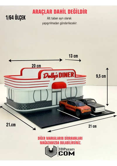 3d Baskı 1/64 Ölçekli Dolly's Dinner Bina Tasarımlı Diorama Araç Sergileme Garajı