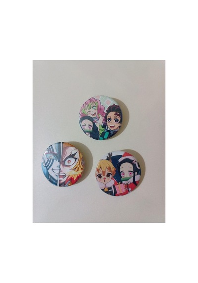 Demon Slayer Anime Buton Rozet 3 Adet 37mm Altın - Beyaz - Siyah