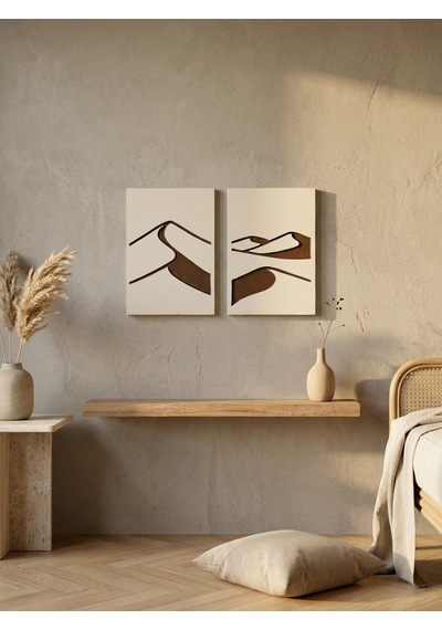 Abstract Dunes 2'li Duvar Sanatı Seti - Modern Soyut Kum Tepesi Motifli Kazıma Tablo, Organik Minimalist Tablo