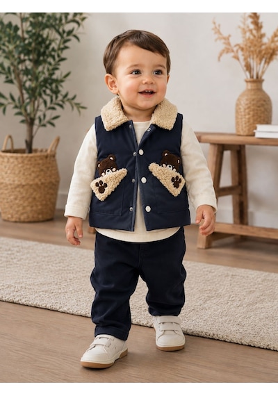 Canöz Bebe Yelekli Gömlekli Erkek Üçlü Takım 9-24 Aylık -ay3914856 - Lacivert