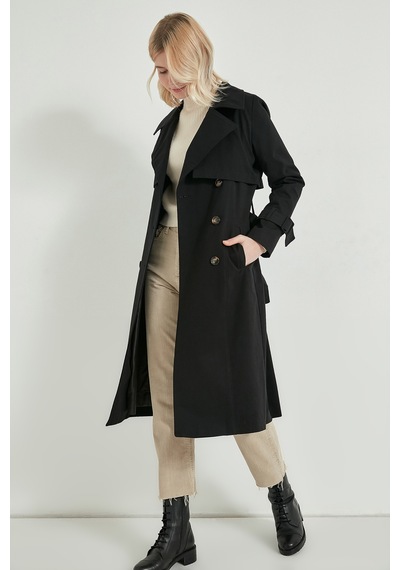 Pastelastore %100 Pamuk Gabardin Uzun 110cm Astarlı Kemerli Kadın Trençkot 1111 Siyah Pastelastore %100 Pamuk Gabardin Uzun 110cm Astarlı Kemerli Kadın Trençkot 1111 Siyah
