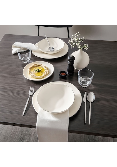 Kütahya Porselen Bone Soho 24 Parça Platin Fileli Yemek Takımı Beyaz