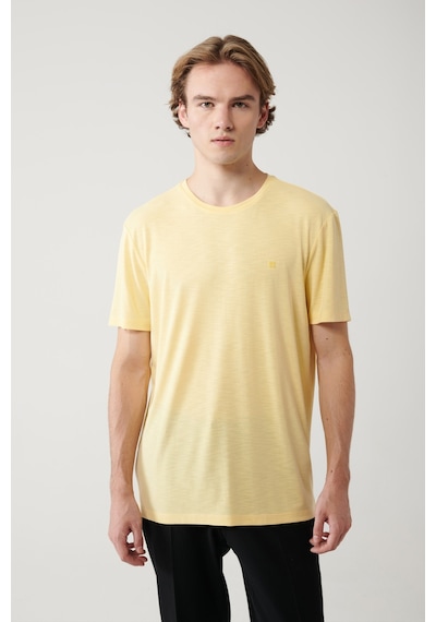 Avva Erkek Sarı Soft Touch Bisiklet Yaka Regular Fit T-shirt B001031 Sarı