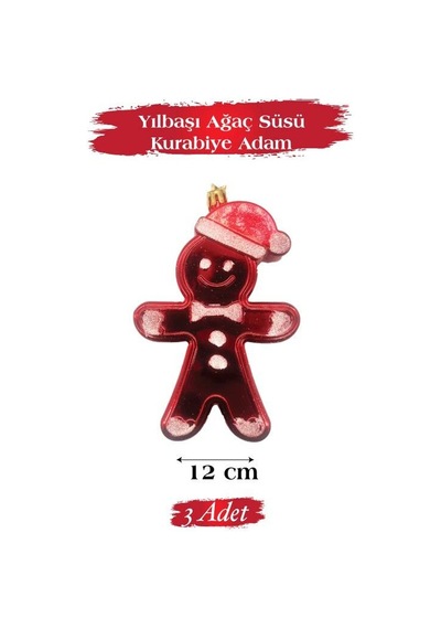 Yılbaşı Ağaç Süsü Kurabiye Adam 12 Cm 3 Parça