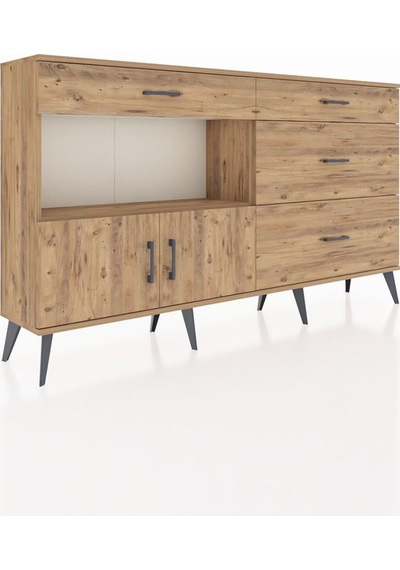 Arges Konsol Tek Raflı 4 Çekmeceli 2 Kapaklı 176x30x99 Çam-çam Çam-çam