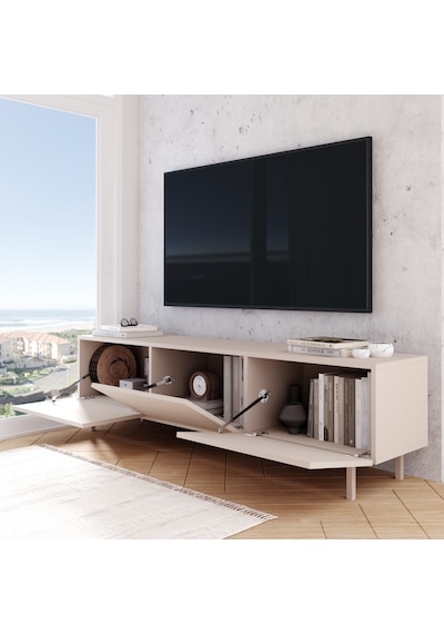 Robinhome Miami Tv Ünitesi Sehpası 3 Kapaklı Ahşap Ayaklı 180cm Kumsal Bej