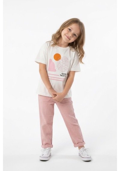 Miababy Oversize Baskılı Müslin Takım Pudra