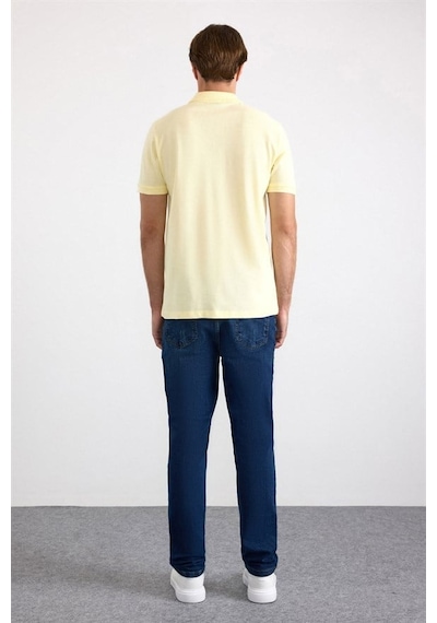 Süvari Sarı Slim Düz Nakışlı Pike Düğmeli Polo Yaka Tişört Ts1014000474-sr1