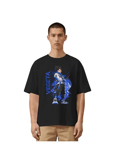 Unisex Oversize Vegeta Dragon Ball Anime Karakter Ön Baskılı Prem Siyah