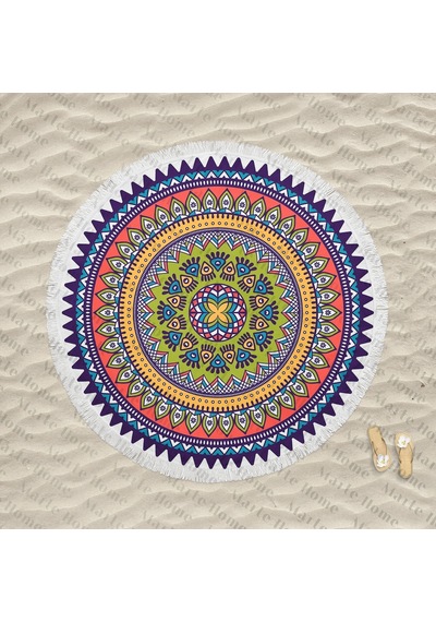 Marte Home Renkli Mandala - Yuvarlak Püsküllü Plaj Havlusu (540269431)
