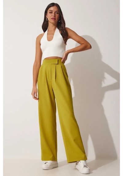 Trend Alisse Kadın Beli Cırt Cırtlı Pileli Bol Paça Palazzo Pantolon Wide Leg Yağ Yeşili Trend Alisse Kadın Beli Cırt Cırtlı Pileli Bol Paça Palazzo Pantolon Wide Leg Yağ Yeşili