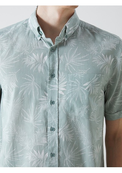 Lcwaıkıkı Classic Turkuaz Regular Fit Kısa Kollu Desenli Poplin Erkek Gömlek