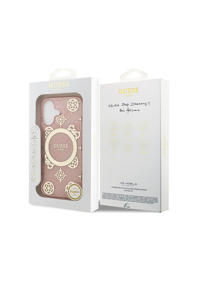 Apple Uyumlu iPhone 17 Kılıf Guess Lisanslı M-safeli Iml Peony Ve 4g Desenli Klasik Logolu Kapak Pembe Pembe