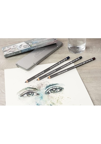 Cretacolor 6'lı Aquarell Sulandırılabilir Fırçalı Karakalem Eskiz Dereceli Çizim Kalemi Seti