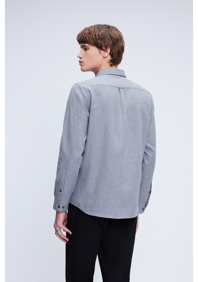 Hatemoğlu Gri Slim Fit Uzun Kol Düğmeli Yaka Flanel Gömlek 24d190000056 007 Gri