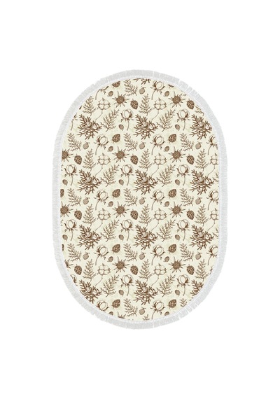Alanur Home Kaymaz Dijital Mutfak & Salon Halı Trend Saçaklı Oval Vintage Al5012 Bej