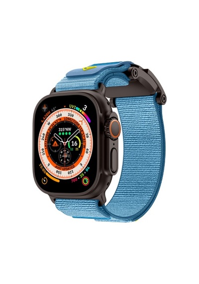 Apple Watch 44mm Uyumlu Krd-154 Naylon Kumaş Hasır Örgülü Kordon - Siyah-mavi