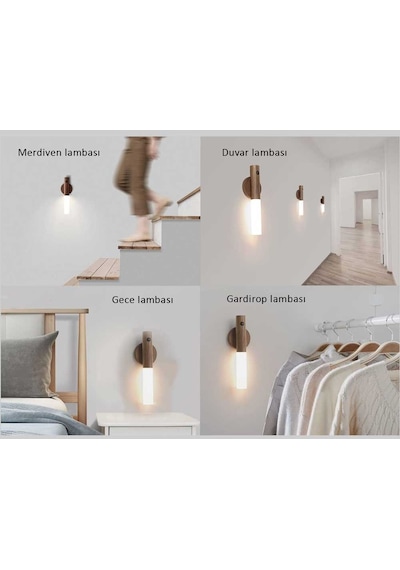Sensörlü Harekete Duyarlı Led Duvar Apliği Ahşap