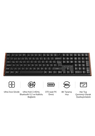 Keychron K5 Ultra 8k Süt Pom Kahverengi Switch 2.4 Ghz 370 Saate Kadar Pil Ömrlü Kablosuz Özel Mekanik Klavye K5u-h3p-tr Siyah