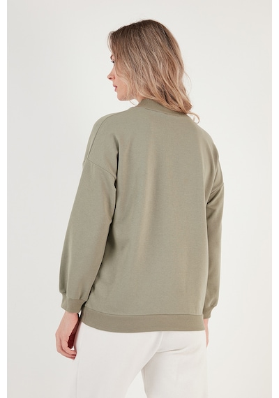 Lela Pamuklu Dik Yaka Basic Örme Bayan Sweat 5863323 Olive