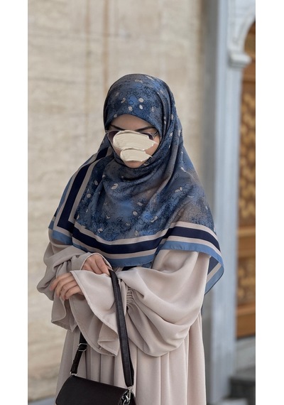 Qalortex Scarf Pamuklu Soft Minâ Desen Eşarp-lacivert