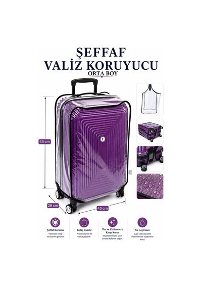 Valiz Koruyucu Kılıf Şeffaf Su Geçirmez Bavul Kılıfı Kir Tutmaz Kolay Temizlenebilir Pvc - Orta Boy